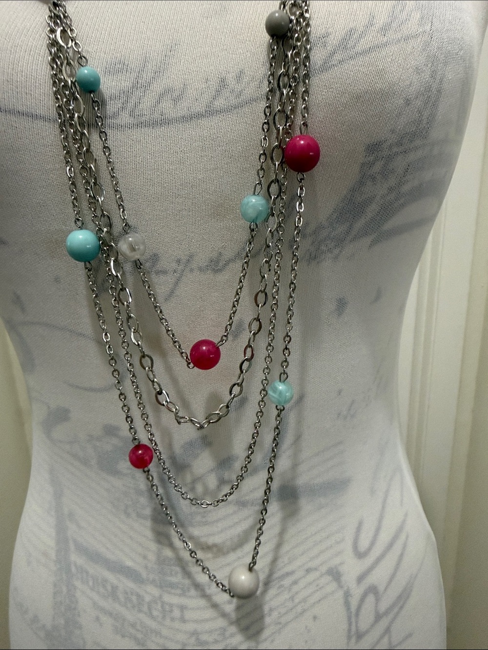 COSTUME Jewelry, 3 sets with earrings, 10”-22” long, Pinks/Blues/Dark Pink